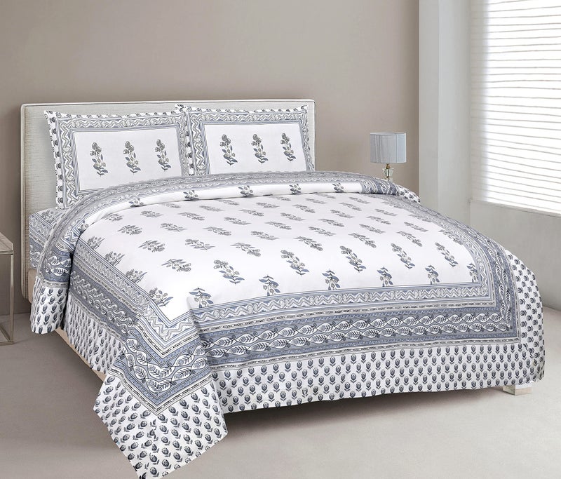 JaipurFabric شراشف سرير مزدوج من قطن 100% بتصميم زهور من JaipurFabric® 240 TC مع 2 غطاء وسادة (90" × 108"), أبيض - Image 4