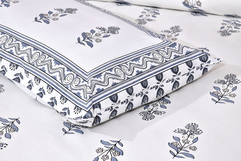 JaipurFabric شراشف سرير مزدوج من قطن 100% بتصميم زهور من JaipurFabric® 240 TC مع 2 غطاء وسادة (90" × 108"), أبيض - Image 5