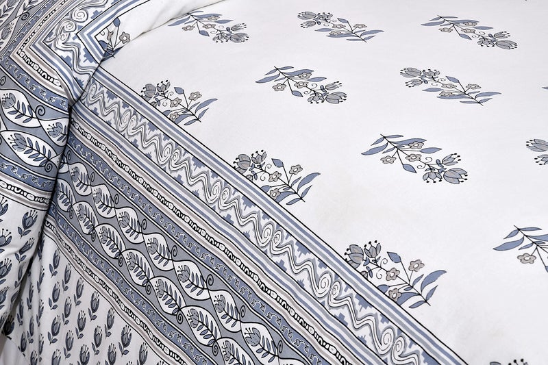 JaipurFabric شراشف سرير مزدوج من قطن 100% بتصميم زهور من JaipurFabric® 240 TC مع 2 غطاء وسادة (90" × 108"), أبيض - Image 2