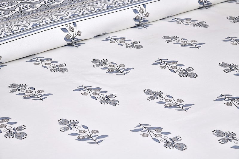 JaipurFabric شراشف سرير مزدوج من قطن 100% بتصميم زهور من JaipurFabric® 240 TC مع 2 غطاء وسادة (90" × 108"), أبيض - Image 3