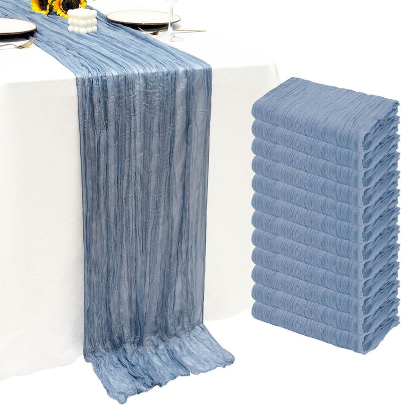 12-Pack Dusty Blue Cheesecloth Table Runner - 10Ft Boho Gauze for Weddings and Parties - Image 1