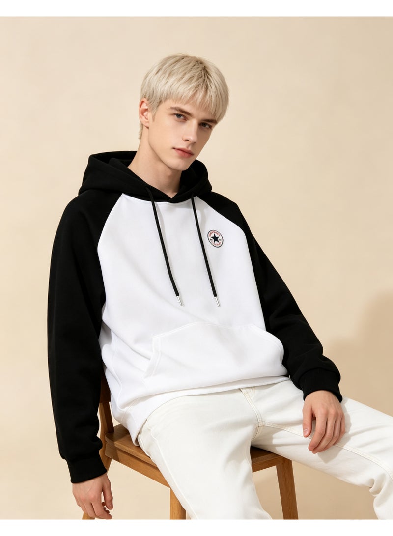 كونفرس CONVERSE مع القبعة مع الملابس الحمراء اللون الملحومة عارضة أكمام طويلة فضفاضة الرجال والنساء الزوجين مع الأكمام الملحقة - Image 4
