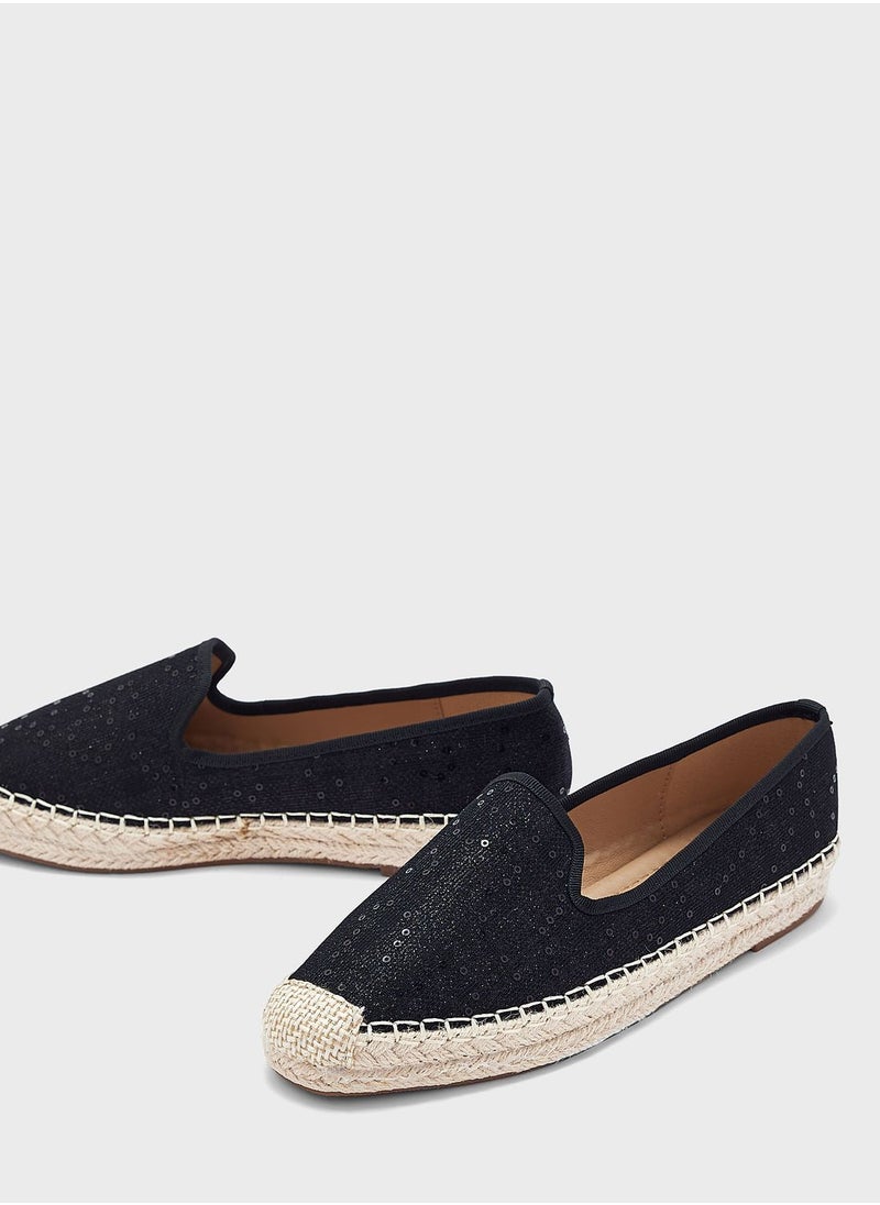 ELLA - Beige Sequin  Espadrille - Image 1
