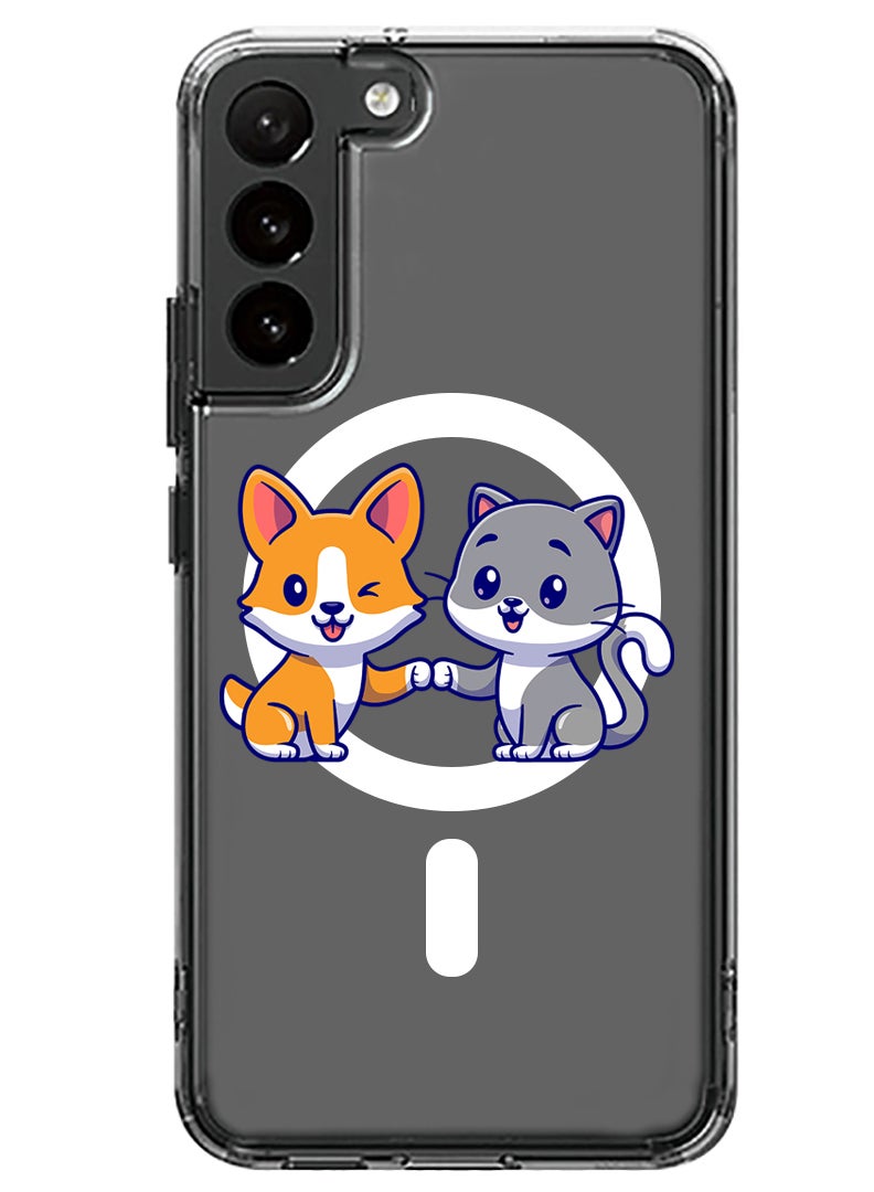 Theodor Magnetic Case for Samsung Galaxy S23 6.1-inch Compatible with MagSafe Wireless Charging, Shockproof Phone Bumper Cover Cat and dog friendship - Image 1