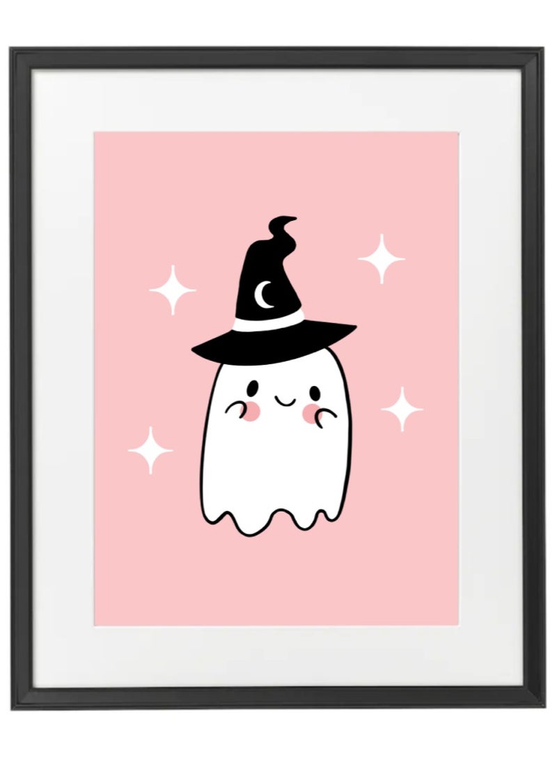 Boomah Accessories Halloween Cute Ghost and Witch Hat Framed Poster 50x40cm - Spooky Halloween Wall Art Decor for Kids' Rooms, Home, Nursery, or Party - Trick or Treat Halloween Decoration Gift