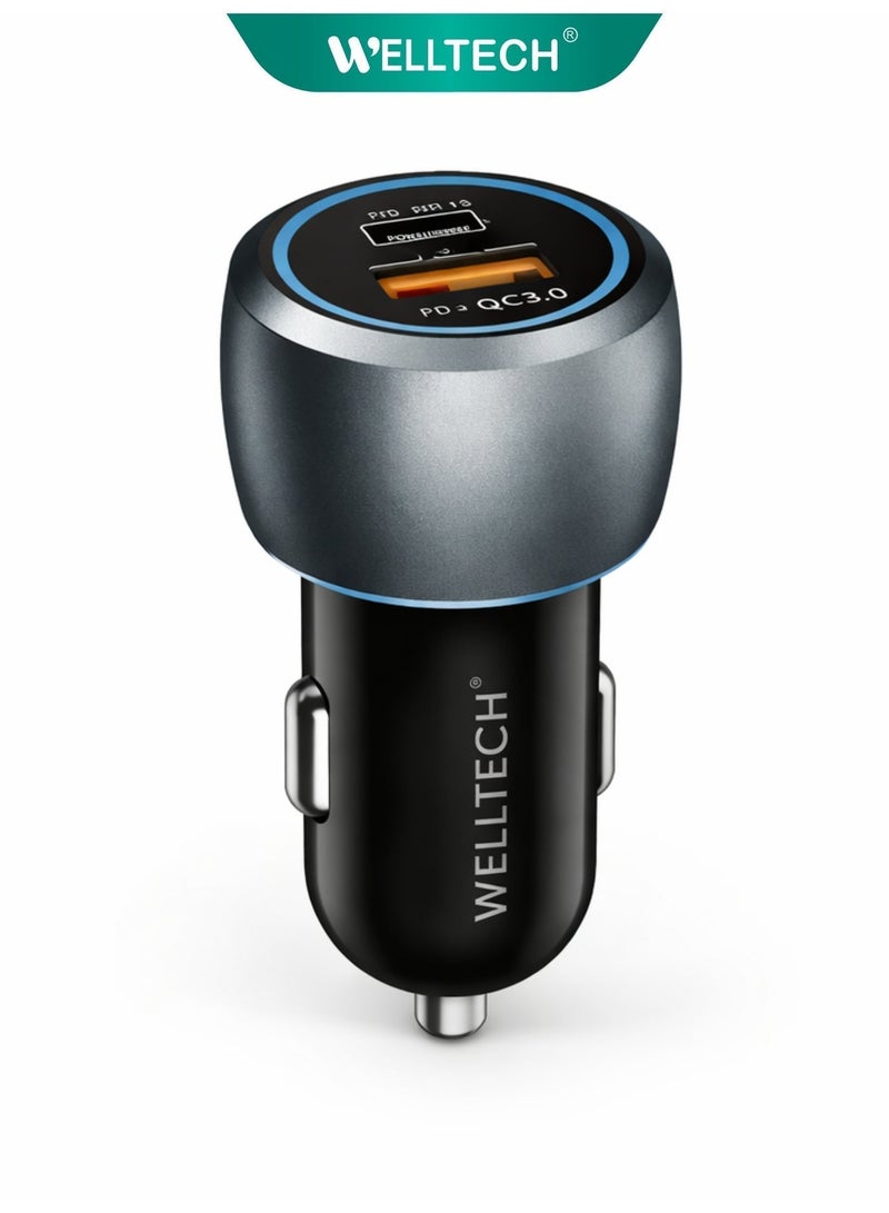WELLTECH 52.5W Fast Car Charger PD 30W + QC 22.5W Dual Port USB & Type-C Adapter, Super Fast Charging for iPhone, Samsung, Android Devices - Image 3