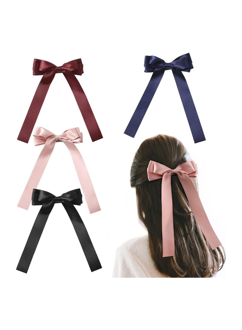 general 4 Pcs Ladies Hair Clips Tassel Ribbon Bow Long Tail Hair Clips, Ladies Hair Clips Girls Hair Clips, Solid Colour Hair Clips Long Hair Accessories Hair Clips Claw Ribbon Bow Hair Clips - Image 1