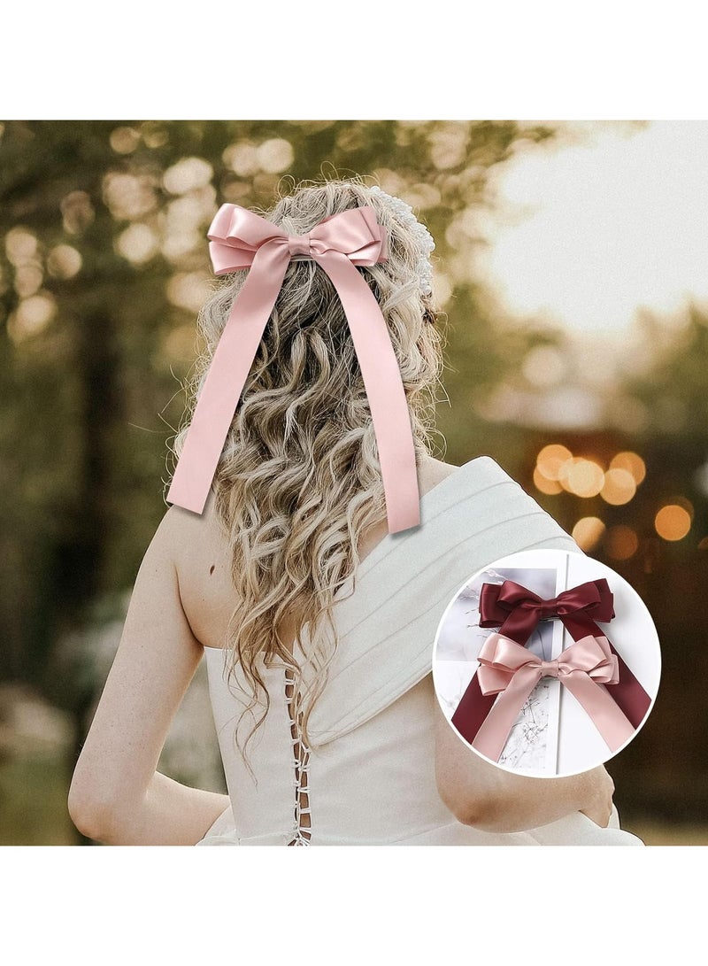 general 4 Pcs Ladies Hair Clips Tassel Ribbon Bow Long Tail Hair Clips, Ladies Hair Clips Girls Hair Clips, Solid Colour Hair Clips Long Hair Accessories Hair Clips Claw Ribbon Bow Hair Clips - Image 3
