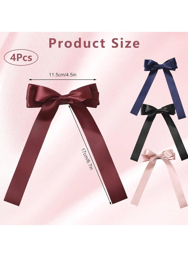 general 4 Pcs Ladies Hair Clips Tassel Ribbon Bow Long Tail Hair Clips, Ladies Hair Clips Girls Hair Clips, Solid Colour Hair Clips Long Hair Accessories Hair Clips Claw Ribbon Bow Hair Clips - Image 5