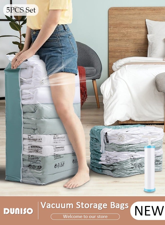 DUNISO 80×100×38 cm Jumbo Cube Vacuum Storage Bags-5 Compression Bags No Pump or Pump Needed Reusable Compression Bags Large Space Saver Home Packing Organizers for Packing, Clothes, Comforters, Blankets - Image 1