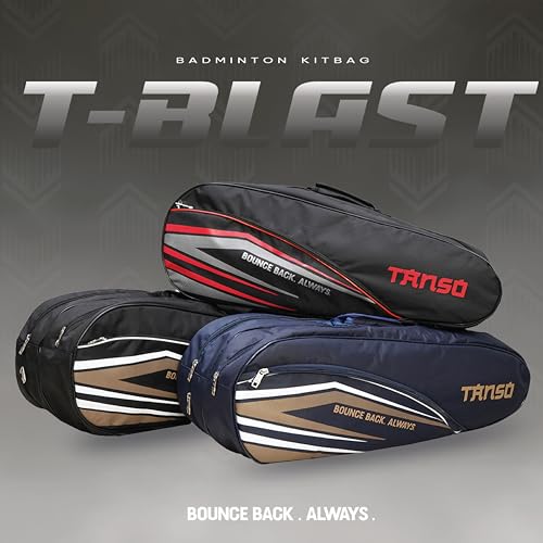 TANSO T-Blast Badminton Kit Bag | Spacious Racket Bag with Two Large Compartments and Separate Shoe Compartment | Front Zipper Pocket and Adjustable Straps - Image 4
