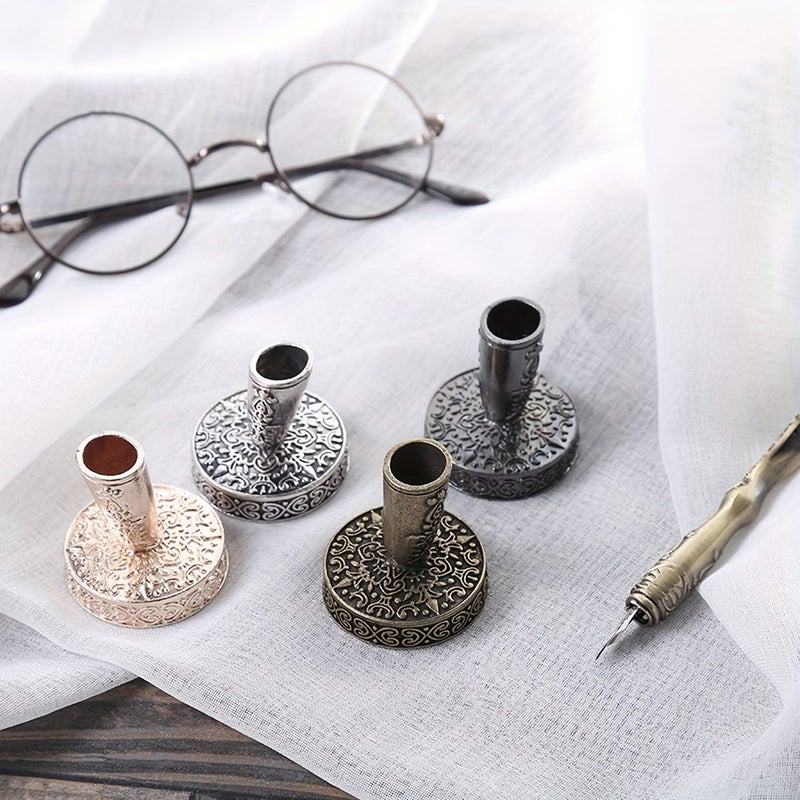 Rose Golden European Style Pen Holder Diagonal Design Intricate Carving 3D Office Desk - Image 3