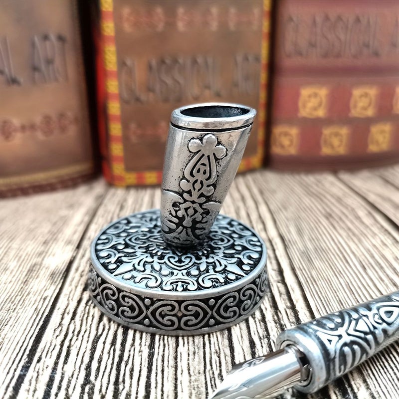 Rose Golden European Style Pen Holder Diagonal Design Intricate Carving 3D Office Desk - Image 5