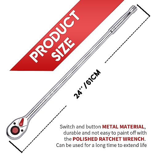 UYECOVE 1/2-Inch Drive Ratchet Wrench, 1/2 Ratchet Wrench Long Handle, Socket Wrench, 72-Tooth Quick-release Reversible Cr-Mo Head, Chrome Steel Made - 24''61cm - Image 4