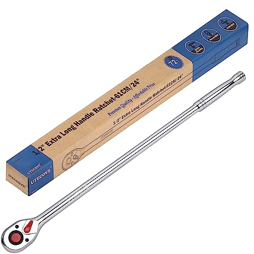 UYECOVE 1/2-Inch Drive Ratchet Wrench, 1/2 Ratchet Wrench Long Handle, Socket Wrench, 72-Tooth Quick-release Reversible Cr-Mo Head, Chrome Steel Made - 24''61cm - Image 1