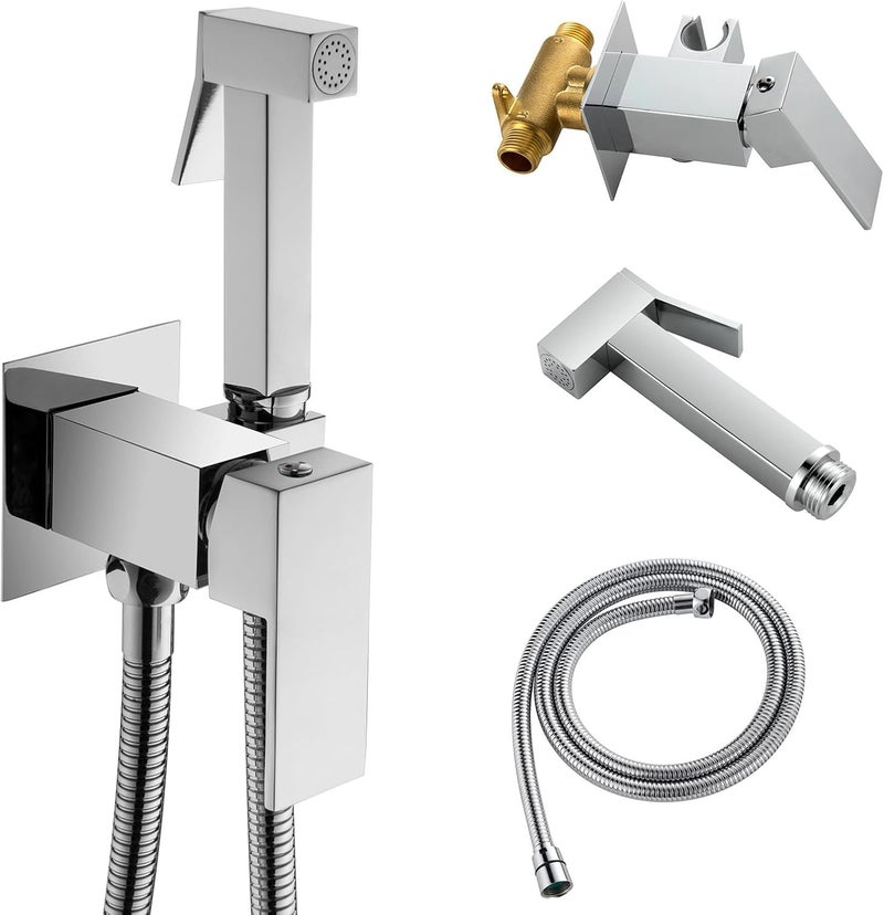 SHAMANDA Warm Water Bidet Sprayer for Toilet with Hot and Cold Brass Rough-in Valve, Stainless Steel Handheld Bidet Attachment Set for Feminine, Pets and Baby Diaper Wash, Chrome Polished, BDS08-1 - Image 1