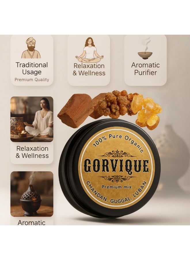 GORVIQUE Premium Organic Sambrani Powder | Chandan Guggal Luban Mix | Natural Hawan Samagri Incense for Home Fragrance, Pooja, Relaxation & Meditation - Image 4