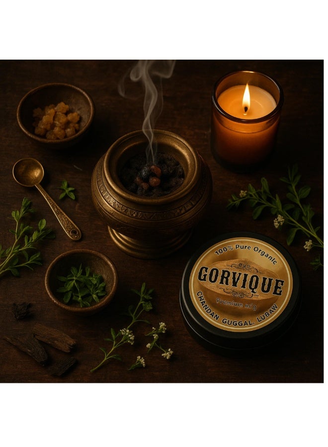 GORVIQUE Premium Organic Sambrani Powder | Chandan Guggal Luban Mix | Natural Hawan Samagri Incense for Home Fragrance, Pooja, Relaxation & Meditation - Image 2