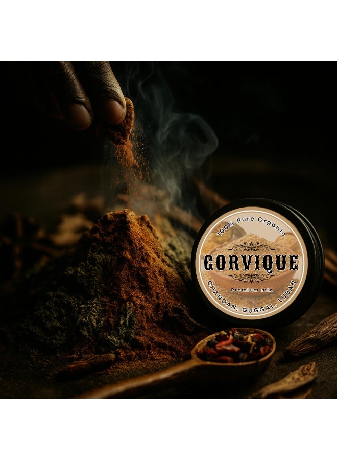 GORVIQUE Premium Organic Sambrani Powder | Chandan Guggal Luban Mix | Natural Hawan Samagri Incense for Home Fragrance, Pooja, Relaxation & Meditation - Image 3