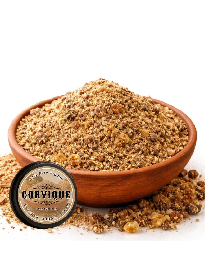 GORVIQUE Premium Organic Sambrani Powder | Chandan Guggal Luban Mix | Natural Hawan Samagri Incense for Home Fragrance, Pooja, Relaxation & Meditation - Image 1
