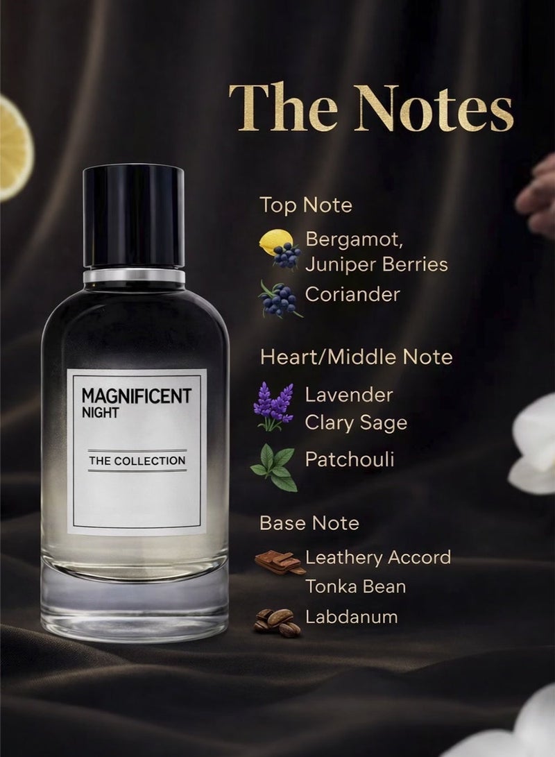 Orchid Magnificent Night Pour Homme Eau de Parfum 100ml for Men | Long Lasting Fresh Spicy Woody Perfume | Bergamot, Juniper Berries, Coriander | Leather, Tonka, Patchouli - Image 2