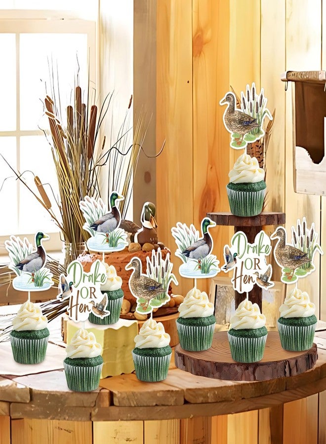 Balterever Mallard Duck Gender Reveal Decorations 24PCS Drake Or Hen Gender Reveal Cake Cupcake Toppers Duck Hunting Baby Shower Table Decorations for Drake or Hen Supplies - Image 2