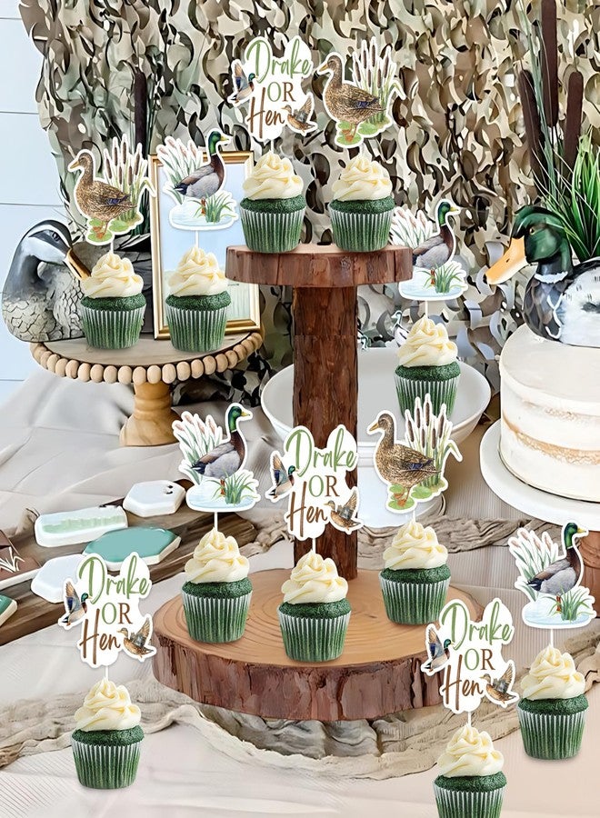 Balterever Mallard Duck Gender Reveal Decorations 24PCS Drake Or Hen Gender Reveal Cake Cupcake Toppers Duck Hunting Baby Shower Table Decorations for Drake or Hen Supplies - Image 3