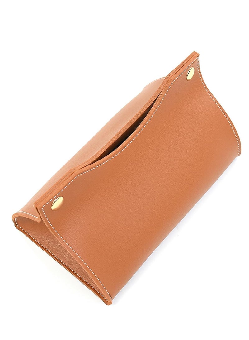 Decorhills Leather Tissue Box Rectangle | Long Tissue Box Cover | Tissue Box Holder | Faux Leather Tissue Box Cover Rectangular | Tissue Holder for Bathroom | Car Tissue Holder (Brown) - Image 1