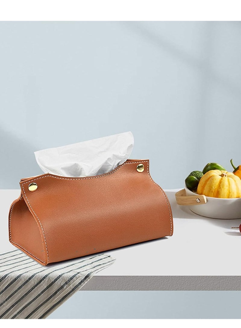 Decorhills Leather Tissue Box Rectangle | Long Tissue Box Cover | Tissue Box Holder | Faux Leather Tissue Box Cover Rectangular | Tissue Holder for Bathroom | Car Tissue Holder (Brown) - Image 2