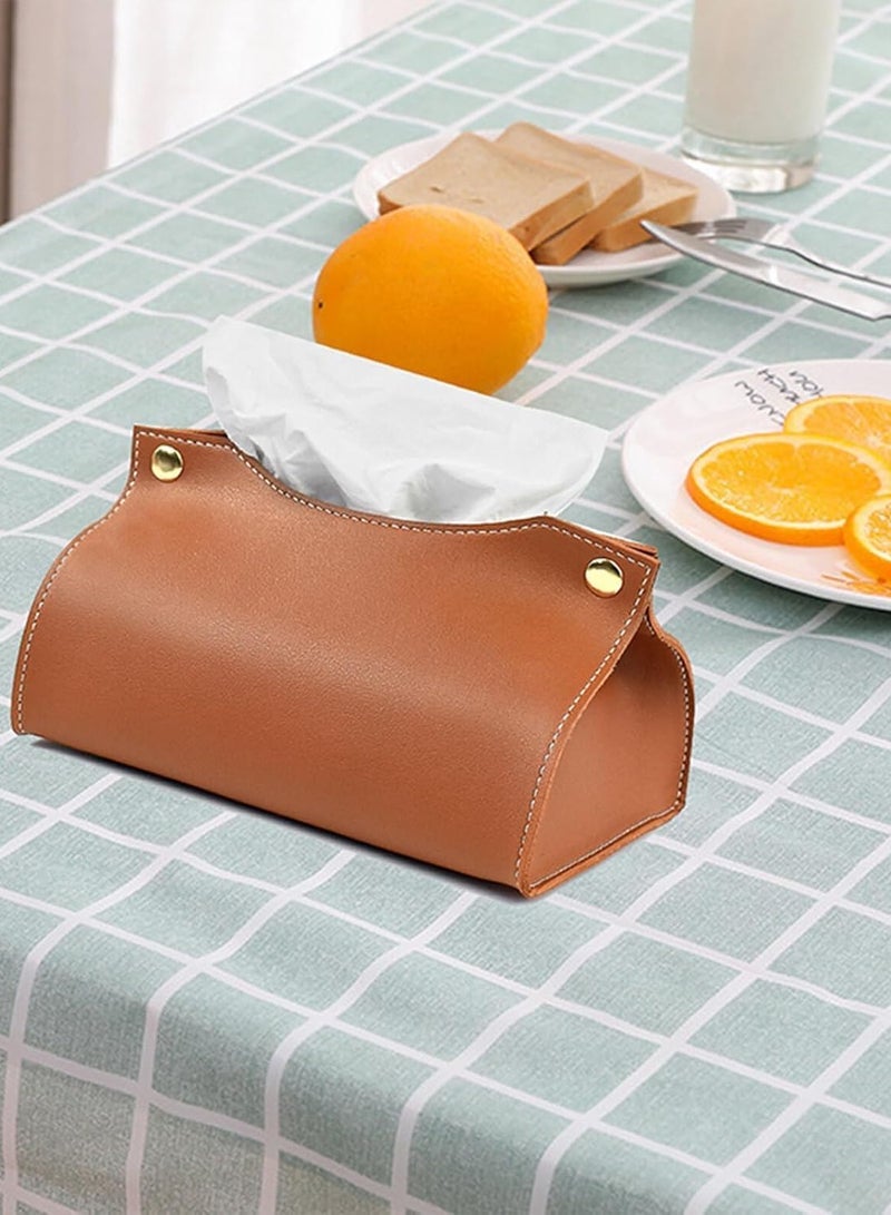 Decorhills Leather Tissue Box Rectangle | Long Tissue Box Cover | Tissue Box Holder | Faux Leather Tissue Box Cover Rectangular | Tissue Holder for Bathroom | Car Tissue Holder (Brown) - Image 3