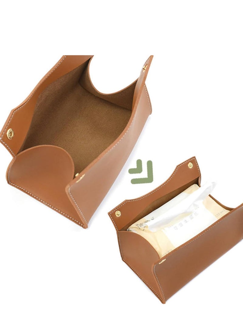 Decorhills Leather Tissue Box Rectangle | Long Tissue Box Cover | Tissue Box Holder | Faux Leather Tissue Box Cover Rectangular | Tissue Holder for Bathroom | Car Tissue Holder (Brown) - Image 4