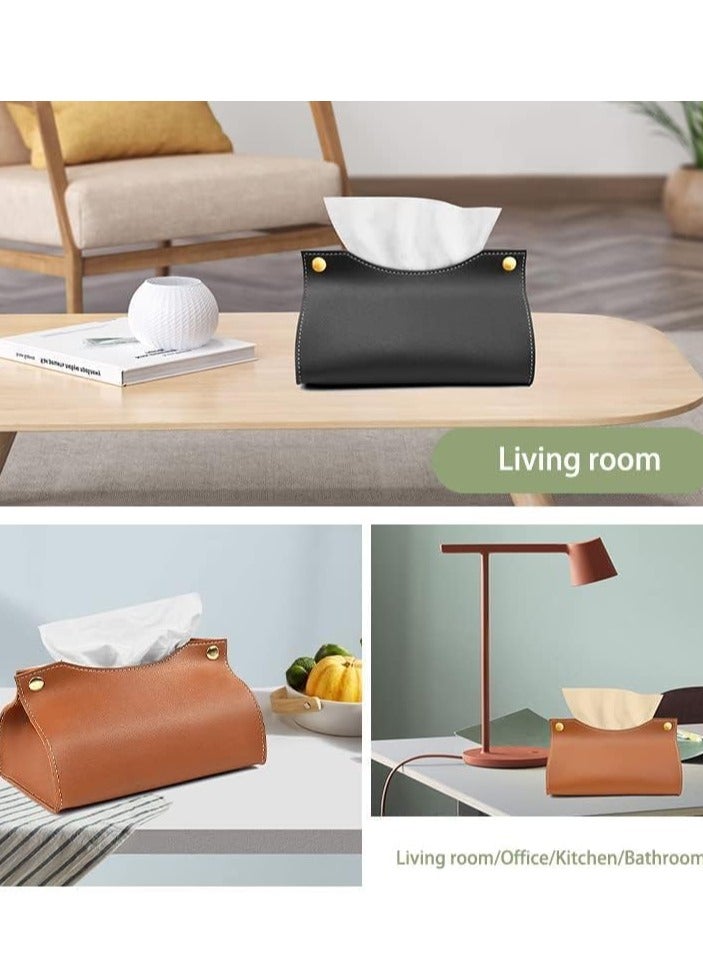 Decorhills Leather Tissue Box Rectangle | Long Tissue Box Cover | Tissue Box Holder | Faux Leather Tissue Box Cover Rectangular | Tissue Holder for Bathroom | Car Tissue Holder (Brown) - Image 5