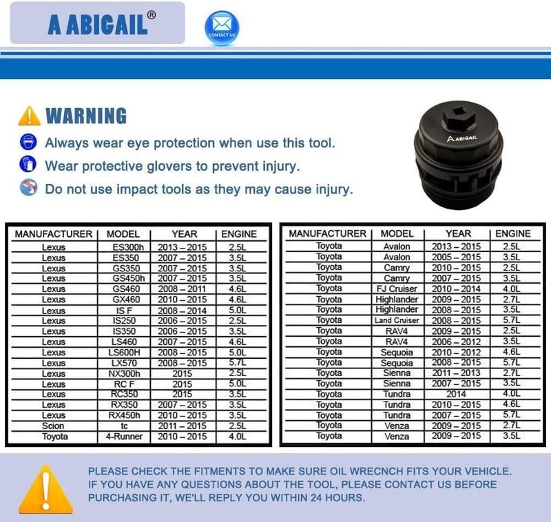 A ABIGAIL Heavy Duty Oil Filter Wrench Compatible with Toyota,Lexus,RAV4,Camry,Tundra,Highlander,Sienna Oil Filter Cap Removal Socket Tool for 2.5-5.7L Engine with 64mm Cartridge Style Oil Filter Housing - Image 2