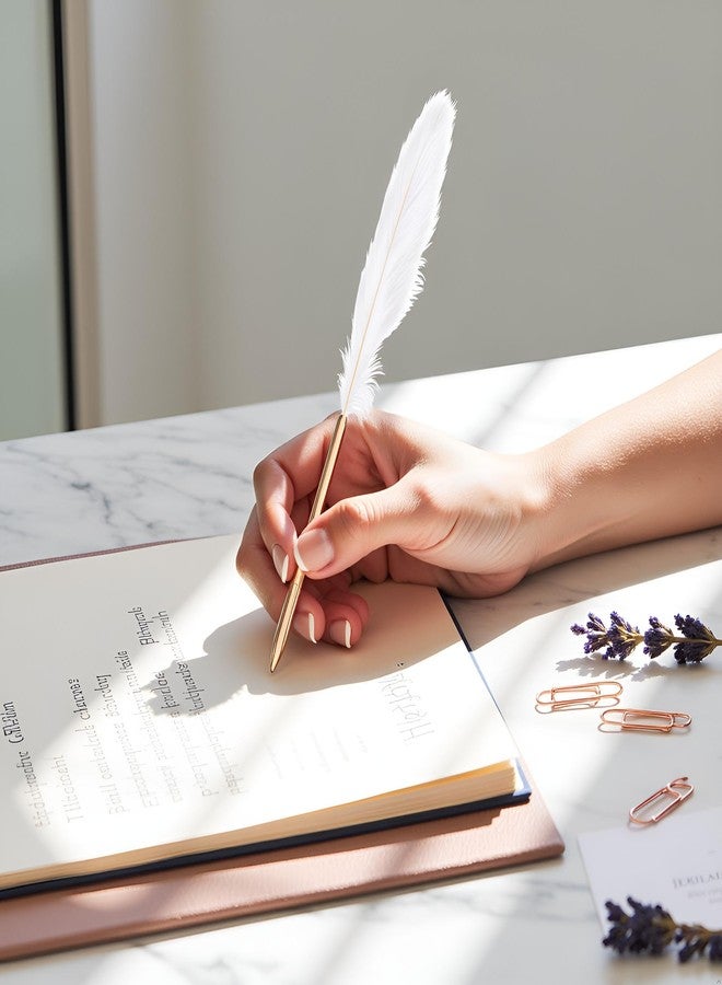 Dwuww 2Pcs White Feather Ballpoint Pen Black Inks Pen Refillable Ballpoint Pen for School Writing, Signatures Pens and Refills Wedding Signing Pen - Image 4