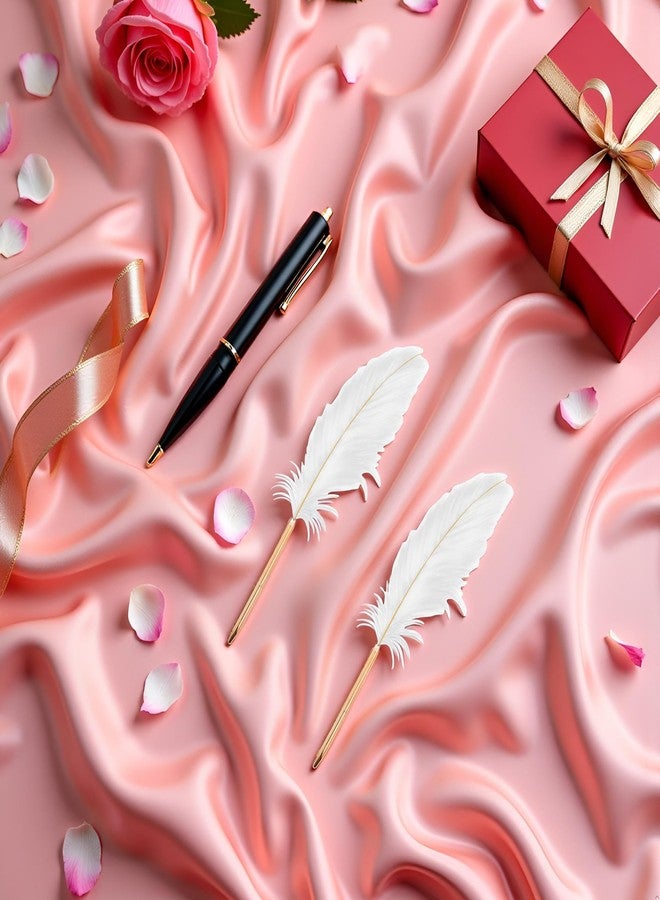 Dwuww 2Pcs White Feather Ballpoint Pen Black Inks Pen Refillable Ballpoint Pen for School Writing, Signatures Pens and Refills Wedding Signing Pen - Image 5