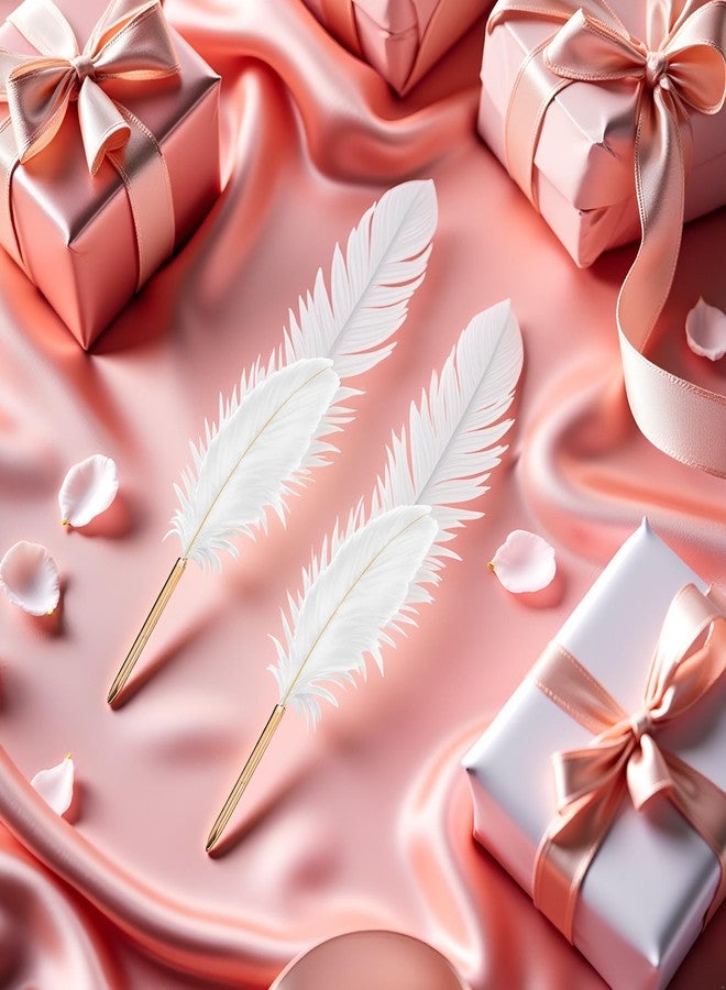 Dwuww 2Pcs White Feather Ballpoint Pen Black Inks Pen Refillable Ballpoint Pen for School Writing, Signatures Pens and Refills Wedding Signing Pen - Image 2