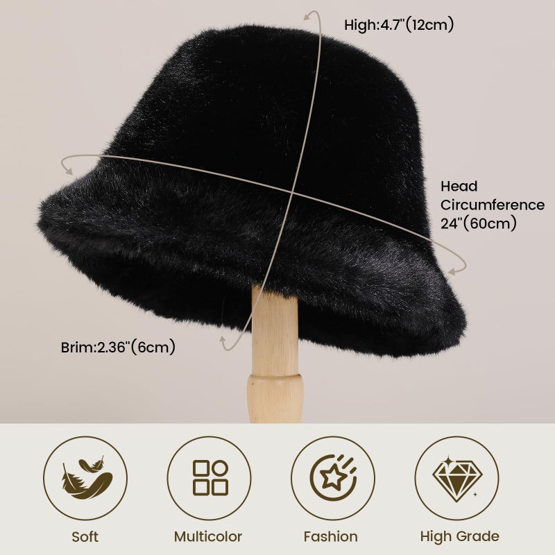 TOBEHIGHER TZ Bucket Hat Scarf Set for Women Winter, Faux Fur Winter Hats for Women with Brim Plush, Thick Neck Warmer Scarf for Women - Image 3
