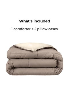 Home of linens 3Pcs Reversible Heavy Comforter Set - 3.6Kgs - Down Alternative Filling - (For Matress 160cm/180cm) - Size (230cm x 240cm) + 2 Pillow Case Covers (50cm x 70cm) - Pastel x Cream  - Image 4