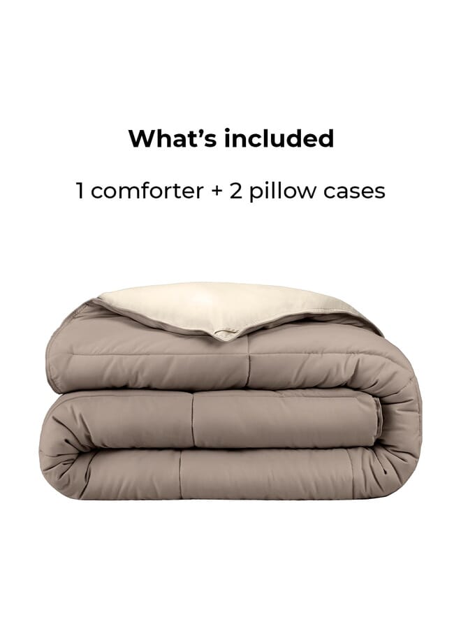 Home of linens 3Pcs Reversible Heavy Comforter Set - 3.6Kgs - Down Alternative Filling - (For Matress 160cm/180cm) - Size (230cm x 240cm) + 2 Pillow Case Covers (50cm x 70cm) - Pastel x Cream - Image 4