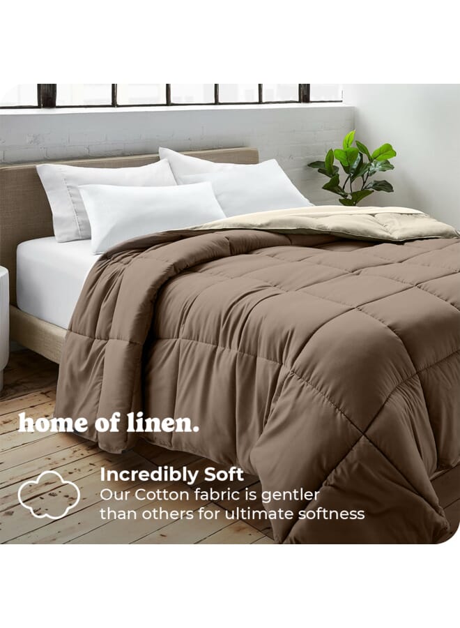 Home of linens 3Pcs Reversible Heavy Comforter Set - 3.6Kgs - Down Alternative Filling - (For Matress 160cm/180cm) - Size (230cm x 240cm) + 2 Pillow Case Covers (50cm x 70cm) - Pastel x Cream - Image 2
