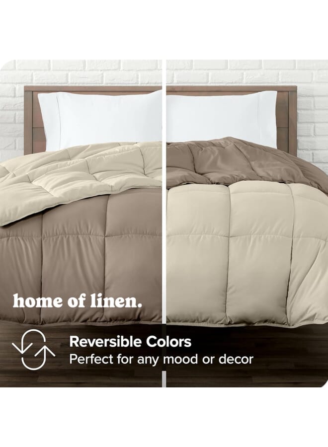 Home of linens 3Pcs Reversible Heavy Comforter Set - 3.6Kgs - Down Alternative Filling - (For Matress 160cm/180cm) - Size (230cm x 240cm) + 2 Pillow Case Covers (50cm x 70cm) - Pastel x Cream - Image 3