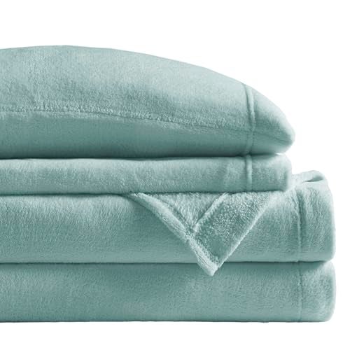 Sleep Philosophy True North by Sleep Philosophy Plush Sheet Set Full, Solid Color, Warm & Soft Bedding Full Size Sheets, Fitted Pocket Fits Up to 16" Mattress, Soloft, Full, Aqua, 4 Piece - Image 1