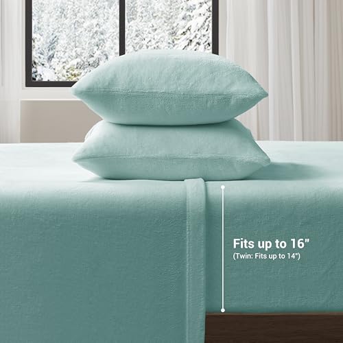 Sleep Philosophy True North by Sleep Philosophy Plush Sheet Set Full, Solid Color, Warm & Soft Bedding Full Size Sheets, Fitted Pocket Fits Up to 16" Mattress, Soloft, Full, Aqua, 4 Piece - Image 5