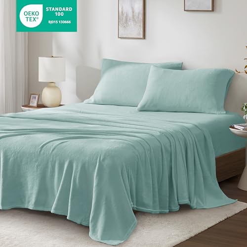 Sleep Philosophy True North by Sleep Philosophy Plush Sheet Set Full, Solid Color, Warm & Soft Bedding Full Size Sheets, Fitted Pocket Fits Up to 16" Mattress, Soloft, Full, Aqua, 4 Piece - Image 2