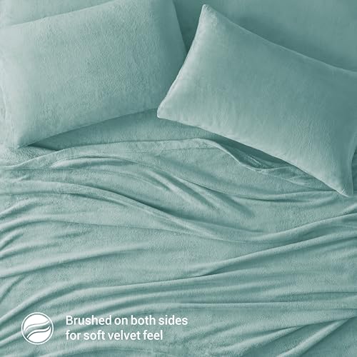 Sleep Philosophy True North by Sleep Philosophy Plush Sheet Set Full, Solid Color, Warm & Soft Bedding Full Size Sheets, Fitted Pocket Fits Up to 16" Mattress, Soloft, Full, Aqua, 4 Piece - Image 3