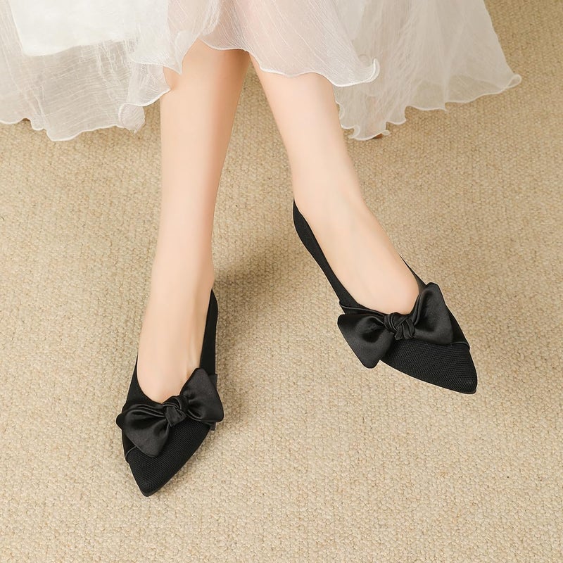 Semwiss Pointed Toe Ballet Flats for Women Slip On Comfortable Flats with Bow Dressy Casual Work Shoes Black Size 9 - Image 3