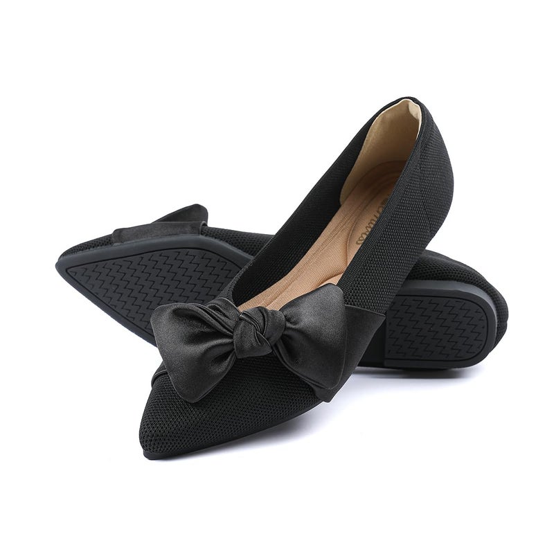 Semwiss Pointed Toe Ballet Flats for Women Slip On Comfortable Flats with Bow Dressy Casual Work Shoes Black Size 9 - Image 1
