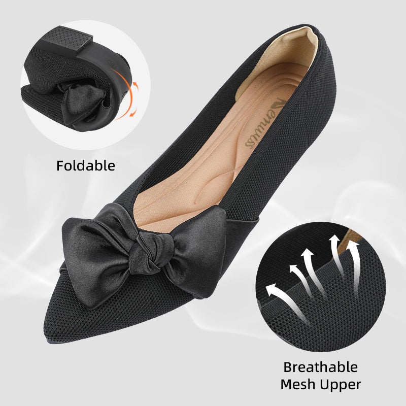 Semwiss Pointed Toe Ballet Flats for Women Slip On Comfortable Flats with Bow Dressy Casual Work Shoes Black Size 9 - Image 5