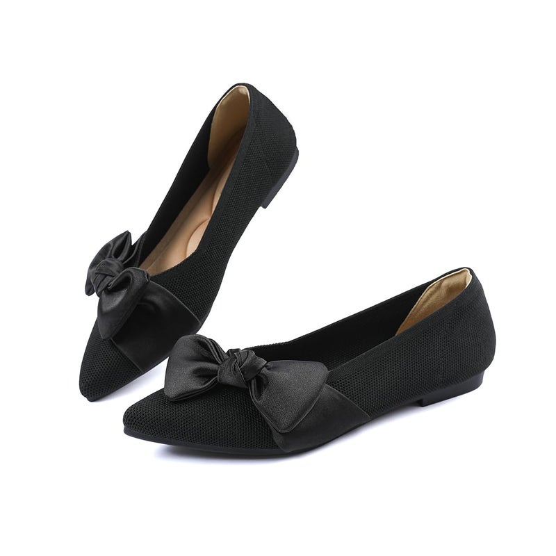 Semwiss Pointed Toe Ballet Flats for Women Slip On Comfortable Flats with Bow Dressy Casual Work Shoes Black Size 9 - Image 4