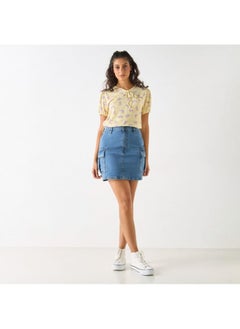 2Xtremz 2Xtremz Printed Top with Tie-Up Neck and Short Sleeves  - Image 1